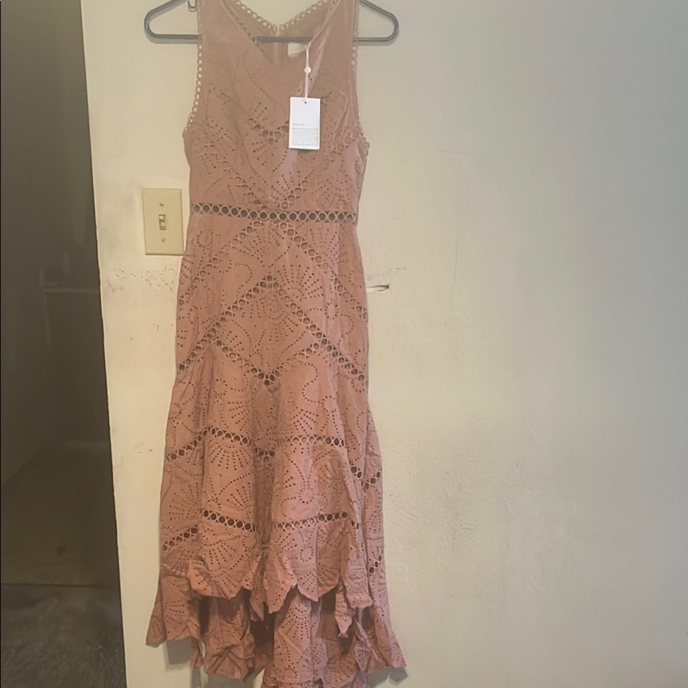 Zimmermann High Low Lace Dress in Dusty Pink